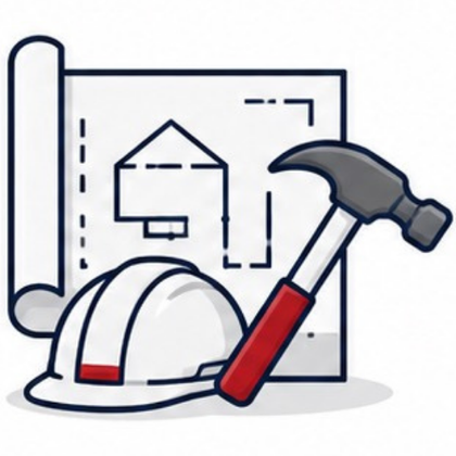 Hard hat blueprint and hammer illustration